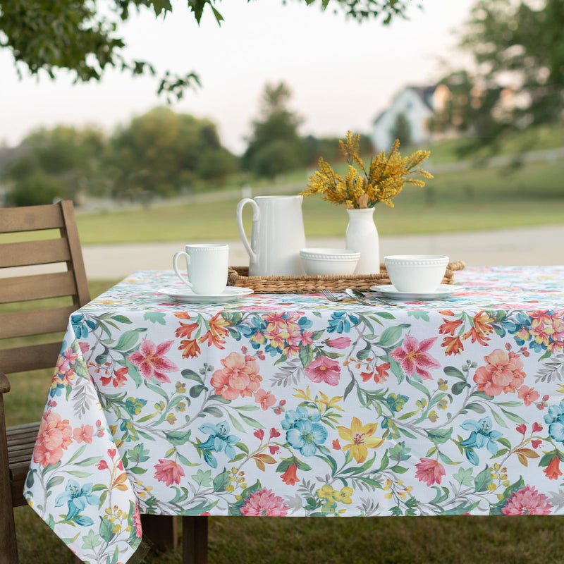 Benson Mills Spillproof Spring/Summer Durable Heavyweight Fabric Indoor Outdoor Tablecloth, Washable Table Cloth for Rectangle Tables, Picnic/Patio Table Covers (60" x 104" Rectangular, Botanica) - Image 1